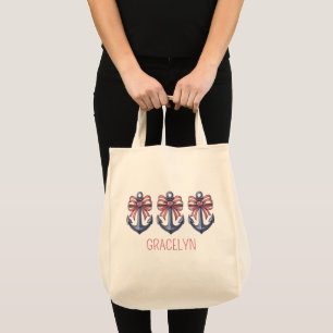Tote Bag Ancre Bleue Nautique Avec Nœud à Rayures Rouges et