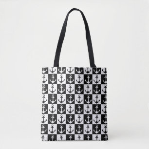 Tote Bag Ancre de À damiers en noir et blanc