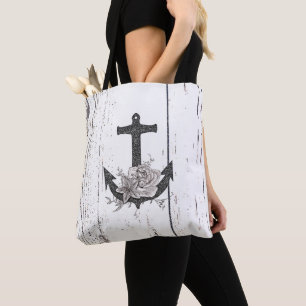 Tote Bag Ancre de plage en bois rustique Vintage Floral