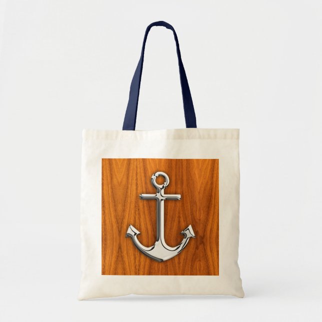 Tote Bag Ancre de style Chrome sur la plaque de teck (Devant)
