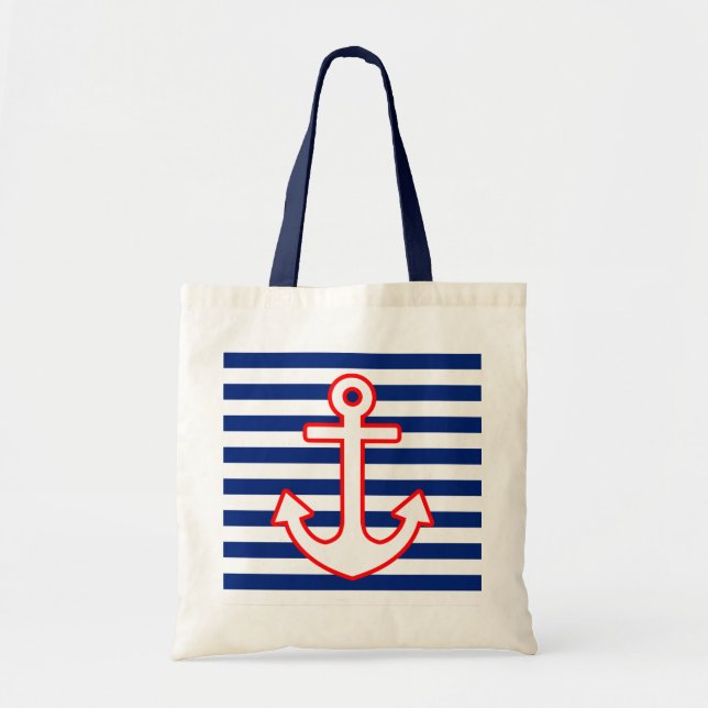 Tote Bag Ancre de style nautique sur les bandes (Devant)