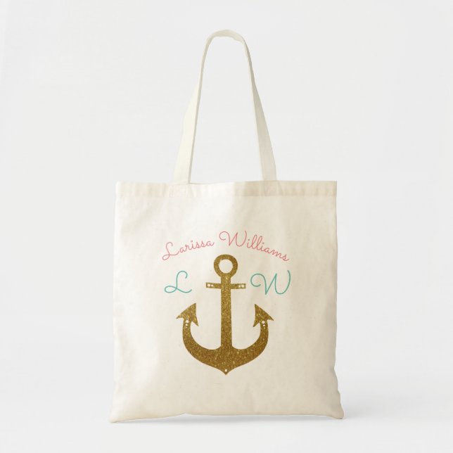 Tote Bag ancre dorée personnalisée (Devant)