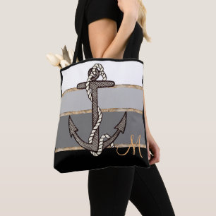 Tote Bag Ancre et corde nautiques (gradient/monogramme