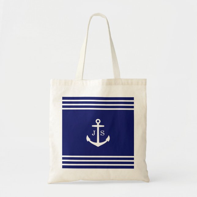 Tote Bag Ancre monogramme Nautique (bleu) (Devant)