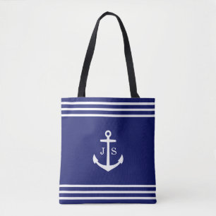 Tote Bag Ancre monogramme Nautique (bleu)
