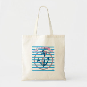Tote Bag Ancre nautique avec corde rose
