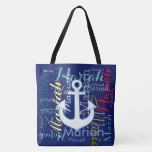 Tote Bag ancre nautique et noms colorés