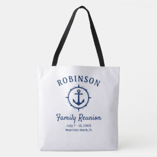 Tote Bag Ancre nautique Famille Réunion Marine Bleu & Blanc
