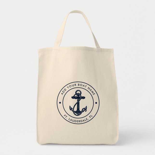 Tote Bag Ancre nautique moderne Nom du bateau Bateau Custom (Devant)