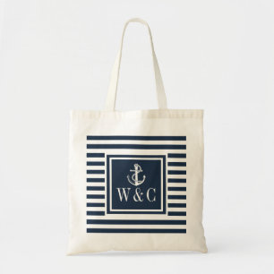 Tote Bag Ancre nautique Monogramme Marine Bleu Bleu