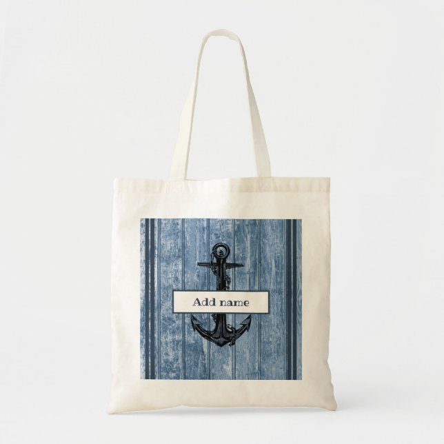 Tote Bag Ancre Nautique Nom Bleu Marine Retour À L'École (Devant)