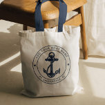 Tote Bag Ancre nautique Nom du bateau bleu marine Personnal<br><div class="desc">Ajoutez le nom et l'emplacement de votre bateau ou capitaine en cliquant sur le bouton "Personnaliser" ci-dessus. Naviguez avec élégance avec notre sac fourre-tout nautique sur mesure, le compagnon ultime de vos aventures maritimes. Cette fourre-tout présente un design mignon inspiré des merveilles de l'océan, avec des motifs maritimes classiques comme...</div>