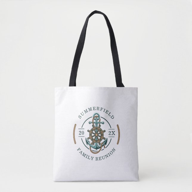 Tote Bag Ancre nautique Retrouvailles familiales d'été sur  (Devant)