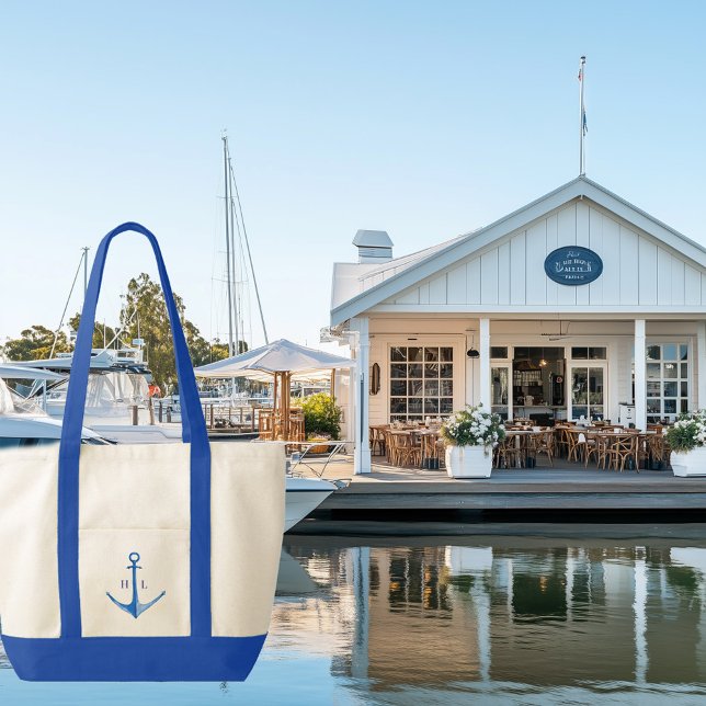 Tote Bag Ancre Rustique Bateau Monogrammé Contraste Trim Fo (blue boat anchor monogrammed contrast trim tote bag)
