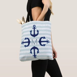 Tote Bag ancres bleu marine nautique