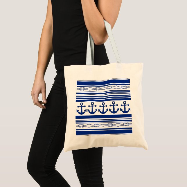Tote Bag Ancres Nautiles Cordes Et Rayures (Devant (produit))