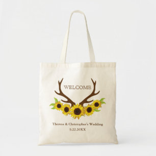 Tote Bag Andouillers rustiques et tournesols épousant le