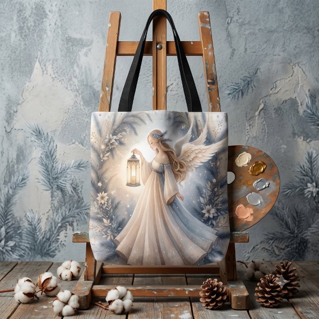 Tote Bag Ange céleste d'hiver Lanterne de paix (Celestial Winter Angel Lantern of Peace Tote Bag)