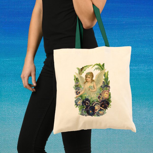 Tote Bag Ange de Pâques victorien avec fleurs de pensée vio (Créateur téléchargé)