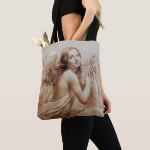 Tote Bag ANGE JOUER LYRA SUR LES NUAGES Brown Sepia