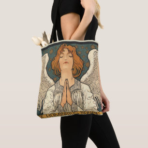 Tote Bag Ange religieux vintage priant avec des étoiles dor