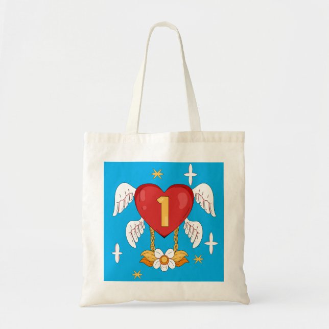 Tote Bag Angelic Wings Heart With Number One in The middle (Devant)