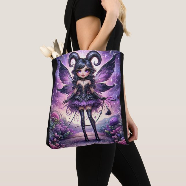 Tote Bag Angelina Purple Gothic Fairy Scorpion Cornes du zo (De près)