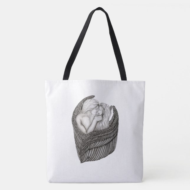 Tote Bag Angels Kissing, noir et blanc Design (Devant)