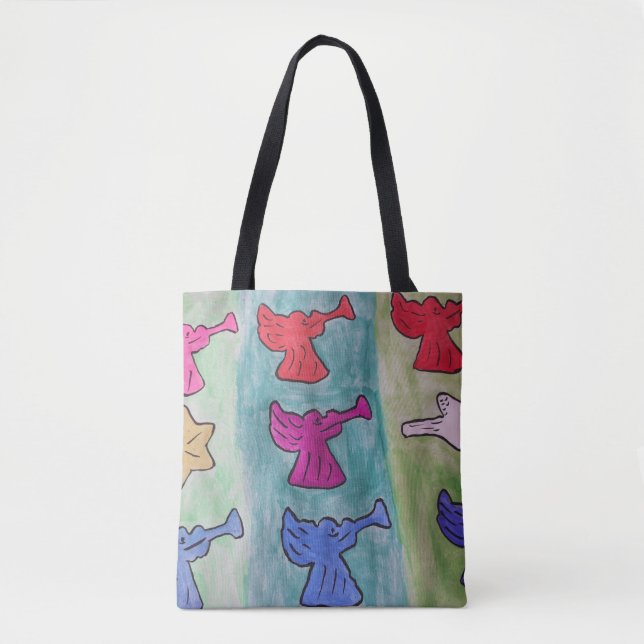 Tote Bag Anges de Noël avec trompettes (Devant)