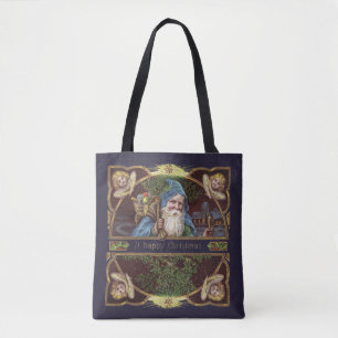 Tote Bag Anges de Noël victoriens Bleu Noël Art Vintage