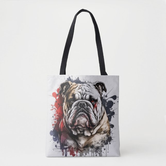 Tote Bag Anglais Bulldog Portrait animal Peinture chien ani (Devant)