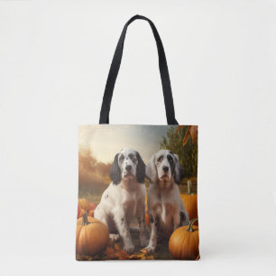Tote Bag Anglais Setter Puppy Automne Citrouille de plaisir