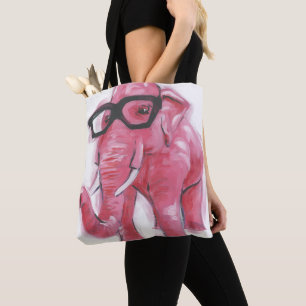 Tote Bag Animal Dapper   Eléphant Rose Dans Les Lunettes De