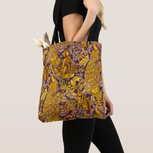 TOTE BAG ANIMAL FORESTIER, FOX, PEACOCK, HARE OR PURPLE FLO