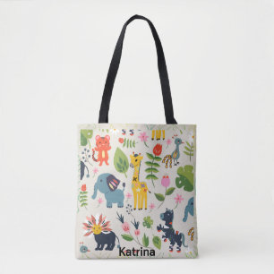 Tote Bag Animal Jungle Pastel Leaf Motif personnalisé