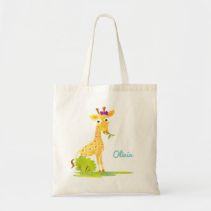 Tote Bag Animal mignon personnalisé par girafe d'aquarelle
