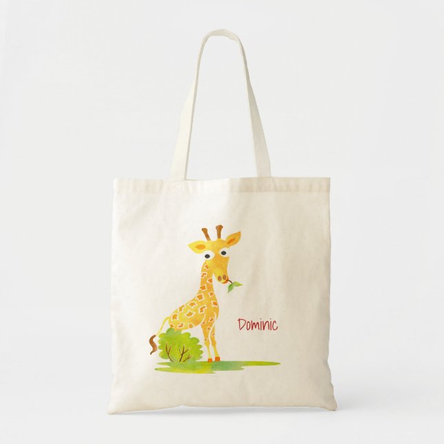 Tote Bag Animal mignon personnalisé par girafe d'aquarelle (Devant)