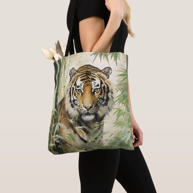 Tote Bag Animal Nature Tiger Bambou (De près)