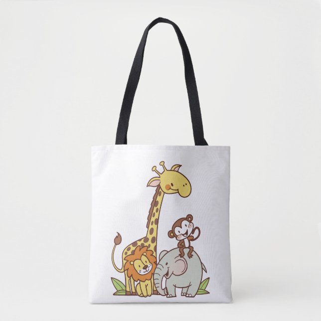Tote Bag Animaux caricaturaux mignons - Giraffe, Lion & Sin (Devant)