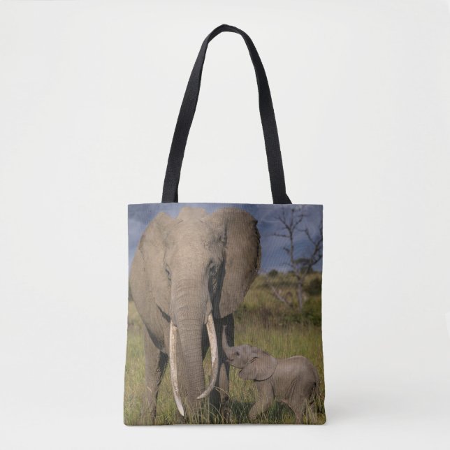 Tote Bag Animaux de bébés cutest | Amama Elephant Avec Bébé (Devant)