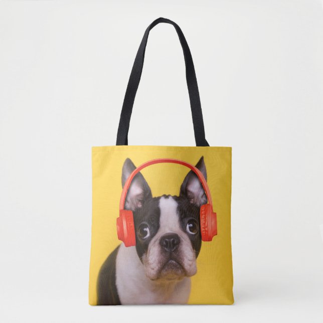 Tote Bag Animaux de bébés cutest | Casques Terrier de Bosto (Devant)