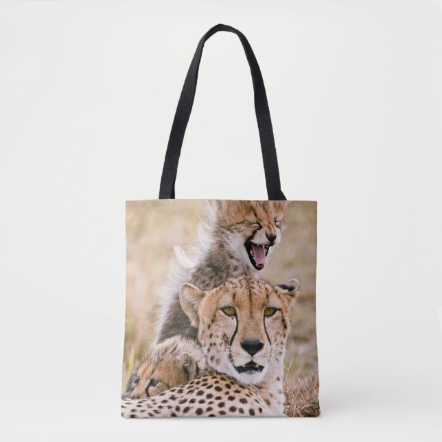 Tote Bag Animaux de bébés cutest | Cheetah Cat & Cub (Devant)