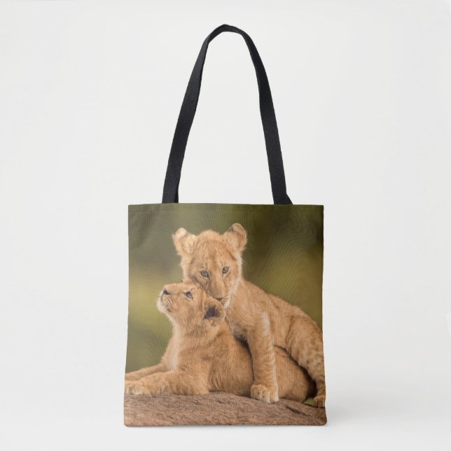 Tote Bag Animaux de bébés cutest | Deux Lions Cubs (Devant)