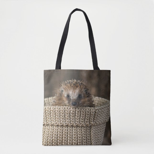 Tote Bag Animaux de bébés cutest | Hérisson dans un panier (Devant)