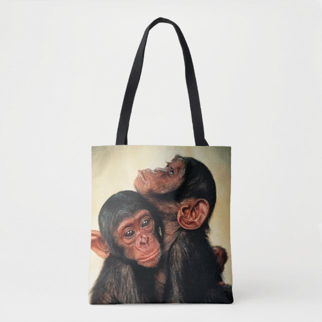 Tote Bag Animaux de bébés cutest | Hug de chimpanzé (Devant)