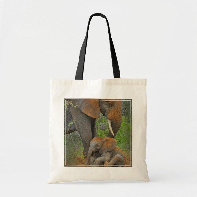 Tote Bag Animaux de bébés cutest | Mama Elephant & Baby (Devant)