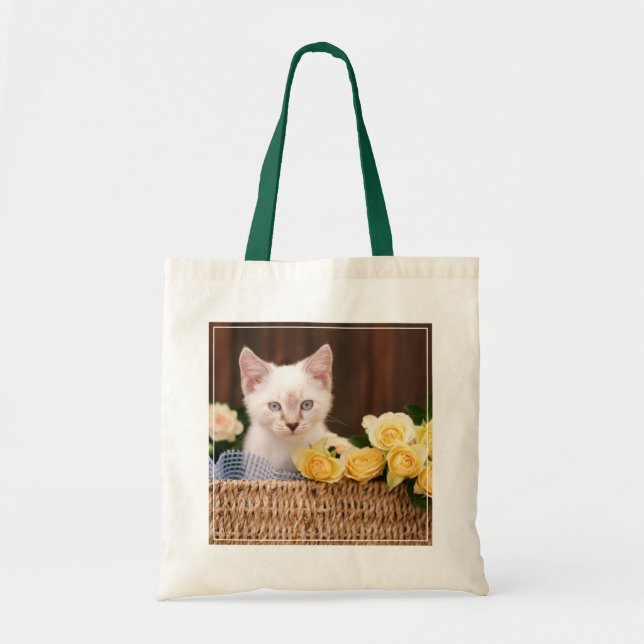 Tote Bag Animaux de bébés cutest | Roses chats et jaunes (Devant)