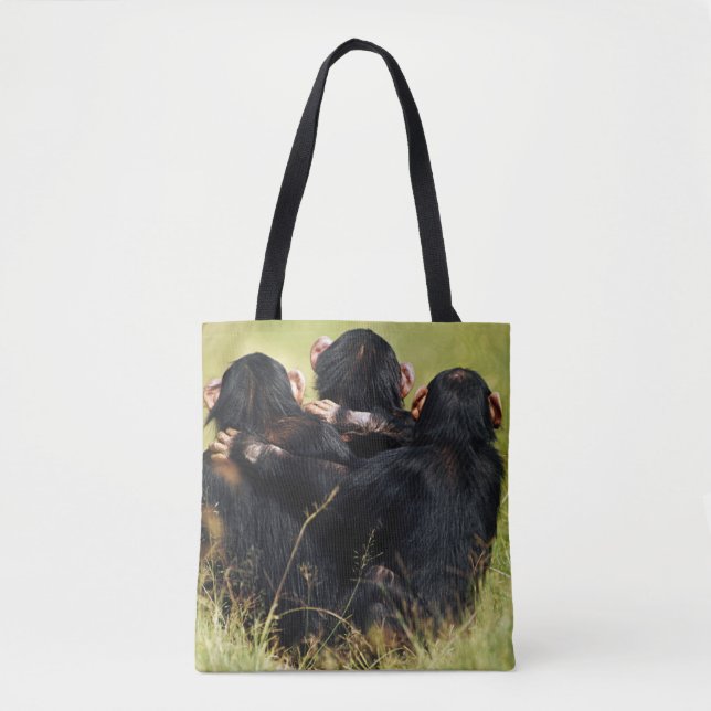 Tote Bag Animaux de bébés cutest | Trois chimpanzés en trai (Devant)