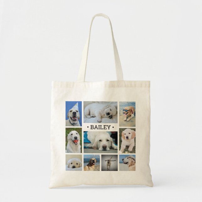 Tote Bag Animaux de compagnie Photo Collage Nom Modern Cute (Devant)