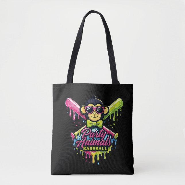 Tote Bag Animaux de fête de baseball drôle de singe pour fe (Devant)